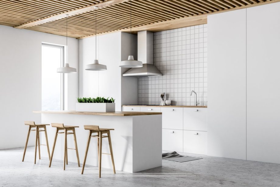White,Kitchen,Interior,With,White,Countertops,,And,A,Tiled,Wall.