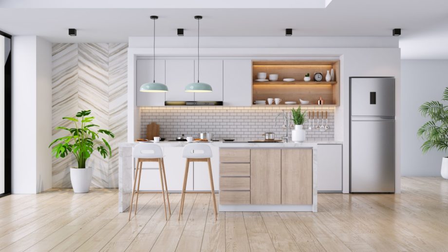 Modern,Contemporary,Kitchen,Room,Interior,.white,And,Wood,Material,3d